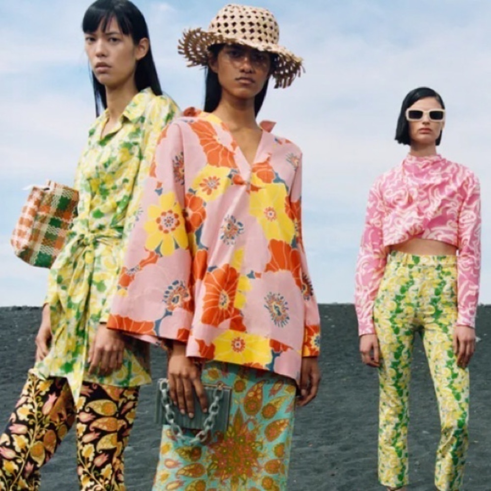 Zara Floral Printed Shirt With Hat Set S